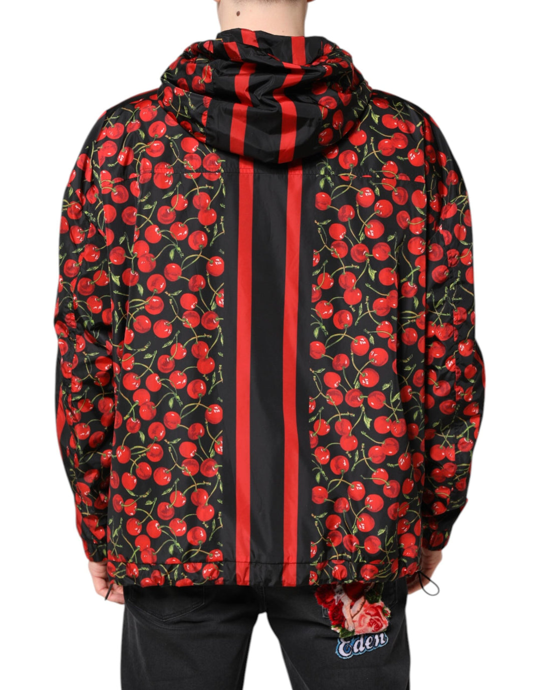 Men’s Dolce &amp; Gabbana Black Cherry Print Hooded Windbreaker Jacket