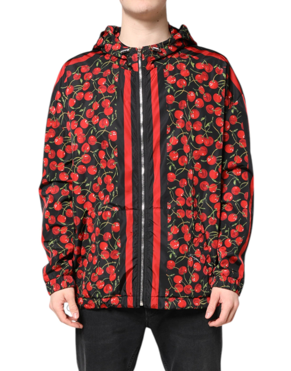 Men’s Dolce & Gabbana Black Cherry Print Hooded Windbreaker Jacket