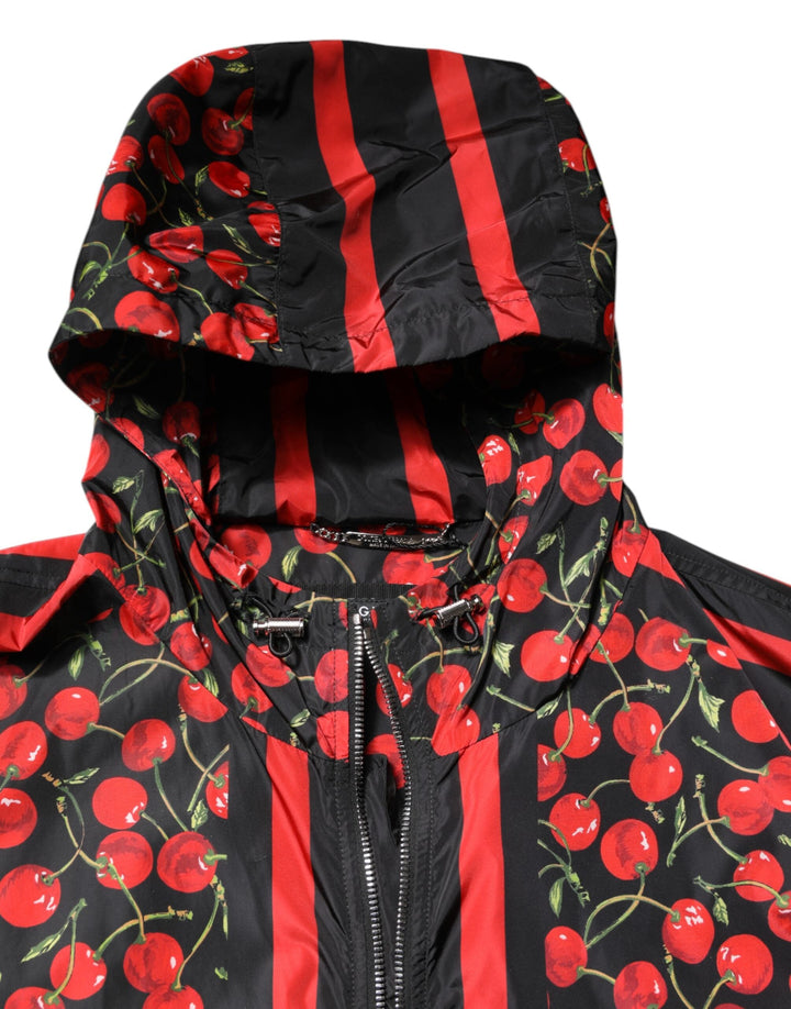 Men’s Dolce &amp; Gabbana Black Cherry Print Hooded Windbreaker Jacket