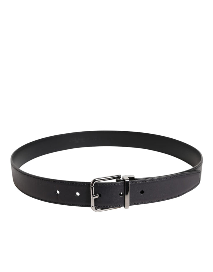 Dolce &amp; Gabbana Black Classic Calf Leather Silver Buckle Belt