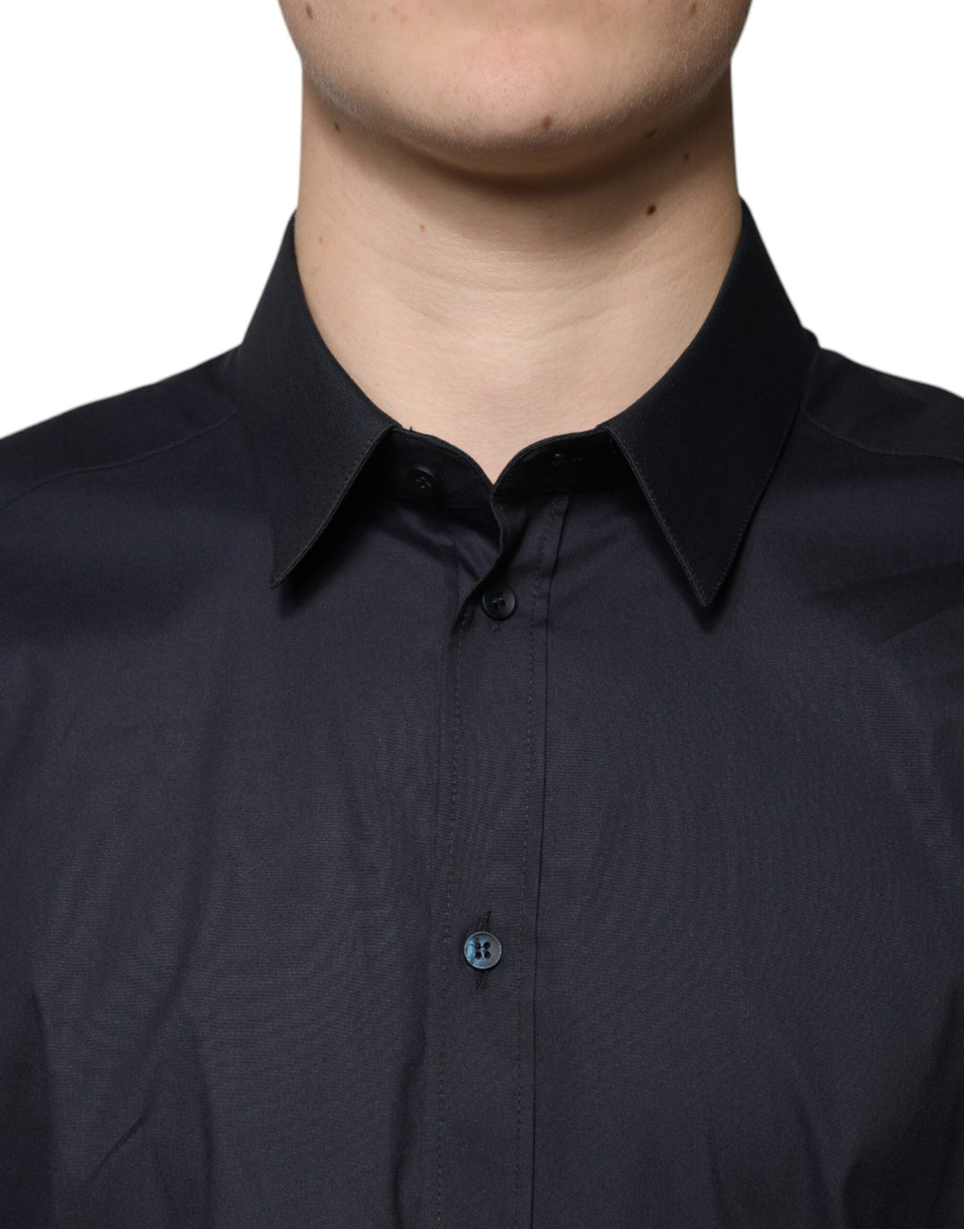 Dolce &amp; Gabbana Black Cotton Blend Formal Gold Dress Shirt