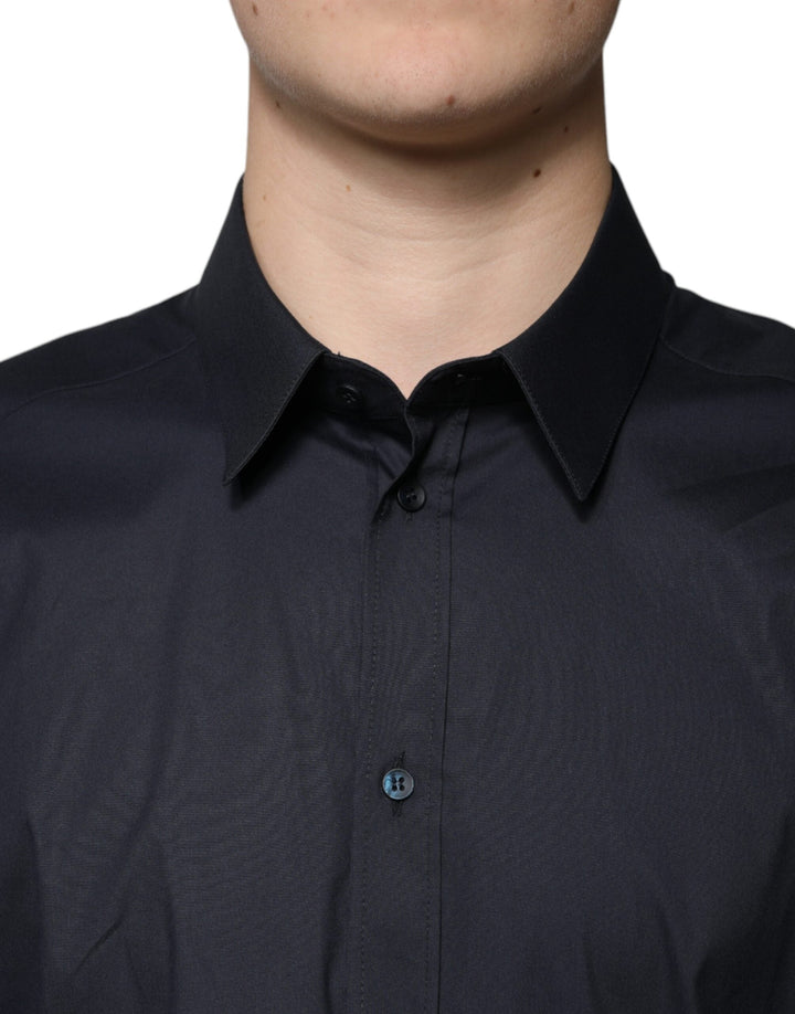 Dolce &amp; Gabbana Black Cotton Blend Formal Gold Dress Shirt