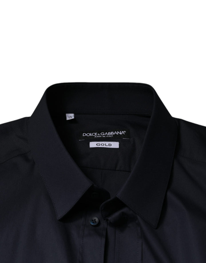 Dolce &amp; Gabbana Black Cotton Blend Formal Gold Dress Shirt