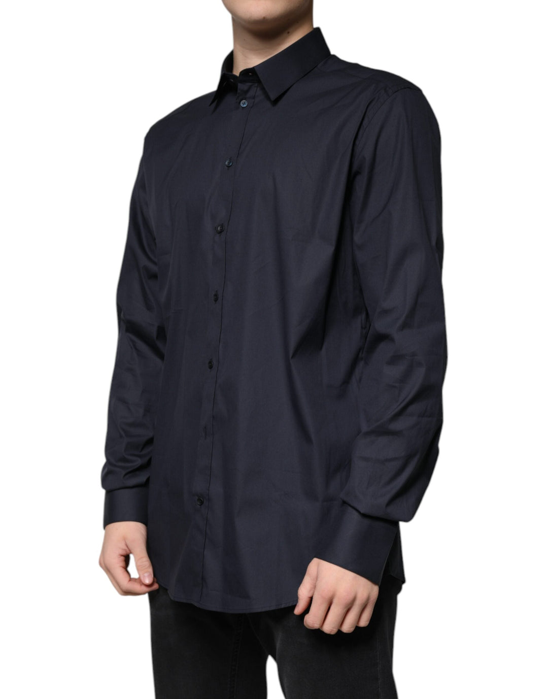Dolce &amp; Gabbana Black Cotton Blend Formal Gold Dress Shirt
