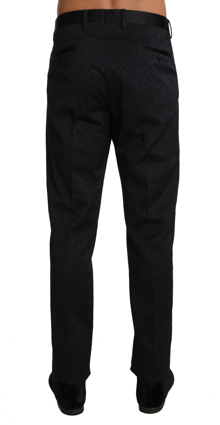 Men’s Dolce &amp; Gabbana Black Cotton Brocade Formal Trousers Pants