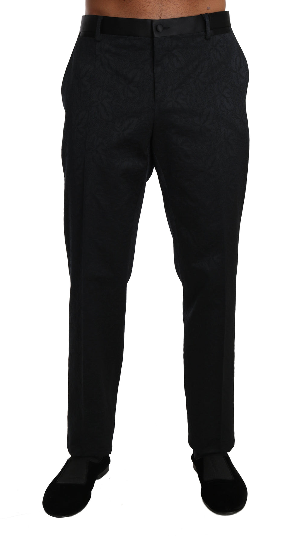 Men’s Dolce & Gabbana Black Cotton Brocade Formal Trousers Pants