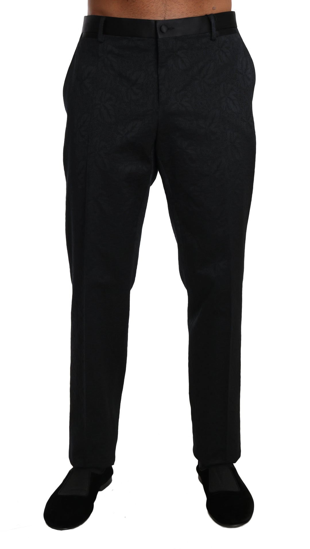 Men’s Dolce &amp; Gabbana Black Cotton Brocade Formal Trousers Pants