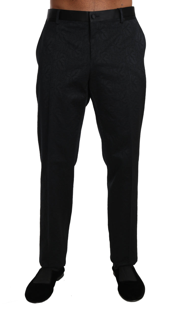 Men’s Dolce &amp; Gabbana Black Cotton Brocade Formal Trousers Pants
