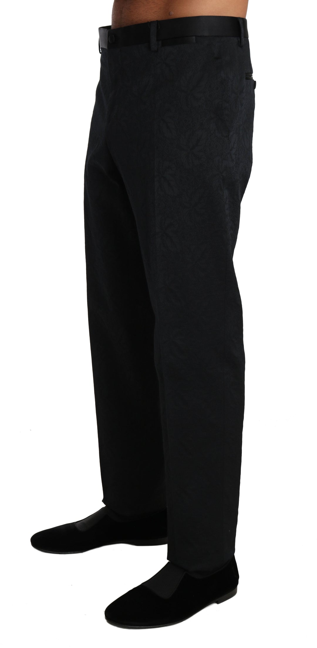 Men’s Dolce &amp; Gabbana Black Cotton Brocade Formal Trousers Pants