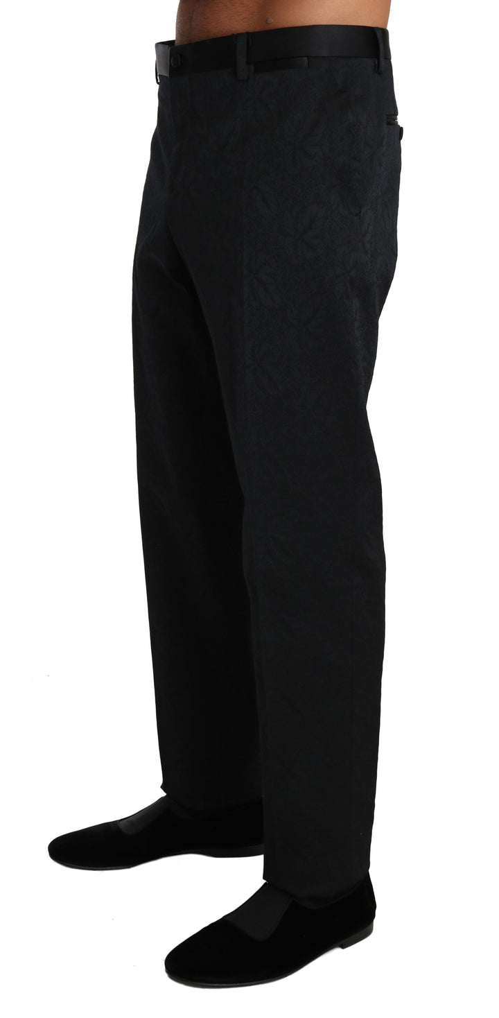Men’s Dolce &amp; Gabbana Black Cotton Brocade Formal Trousers Pants
