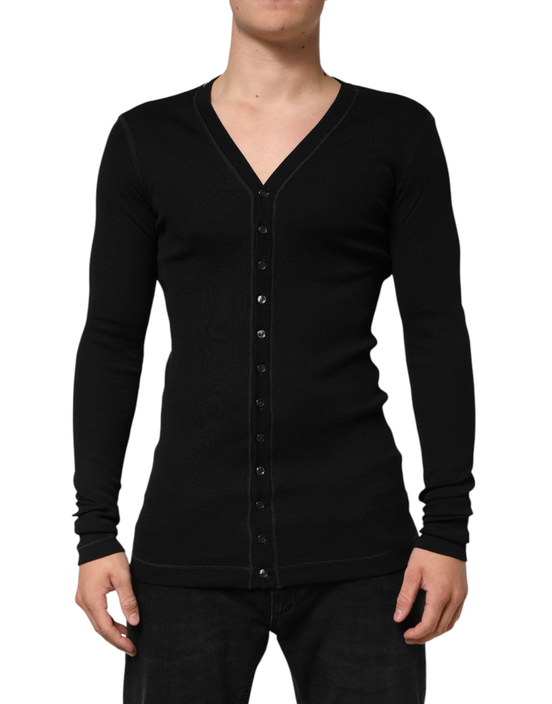 Men’s Dolce &amp; Gabbana Black Cotton Button Up Men Cardigan Sweater