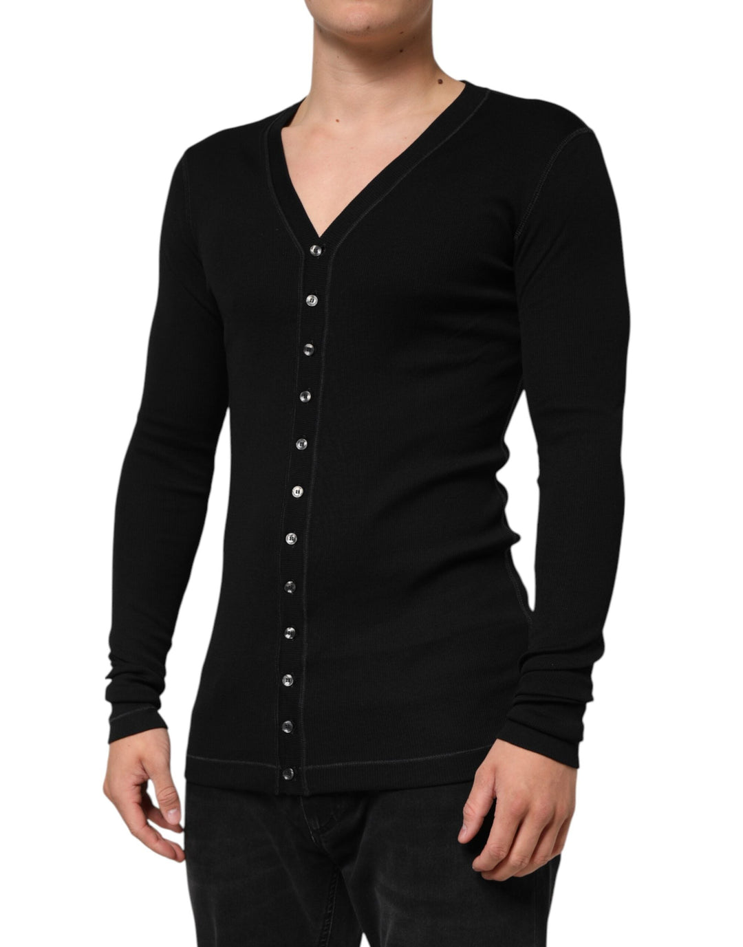 Men’s Dolce &amp; Gabbana Black Cotton Button Up Men Cardigan Sweater