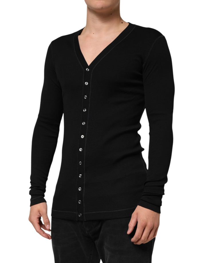 Men’s Dolce &amp; Gabbana Black Cotton Button Up Men Cardigan Sweater