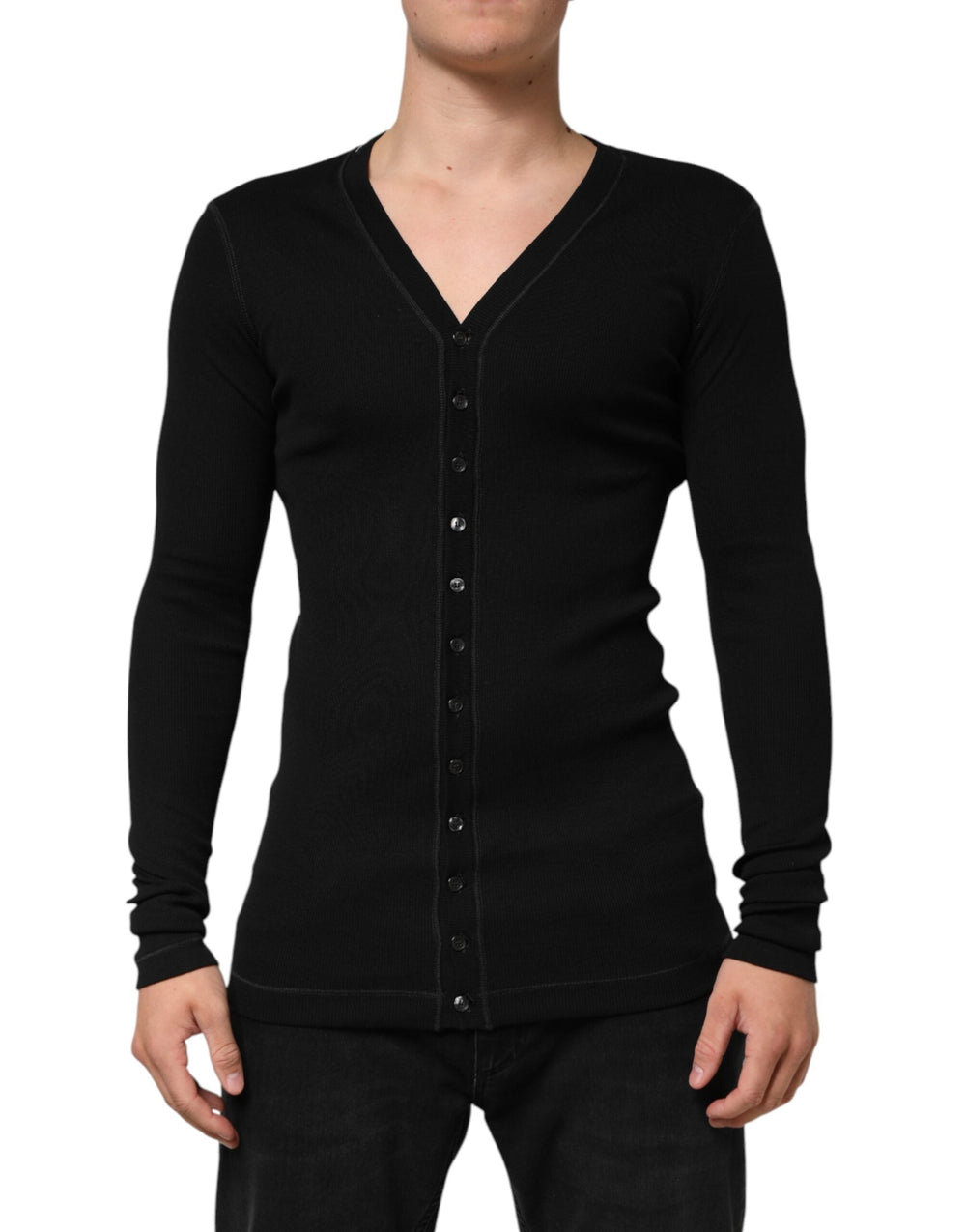 Men’s Dolce & Gabbana Black Cotton Button Up Men Cardigan Sweater