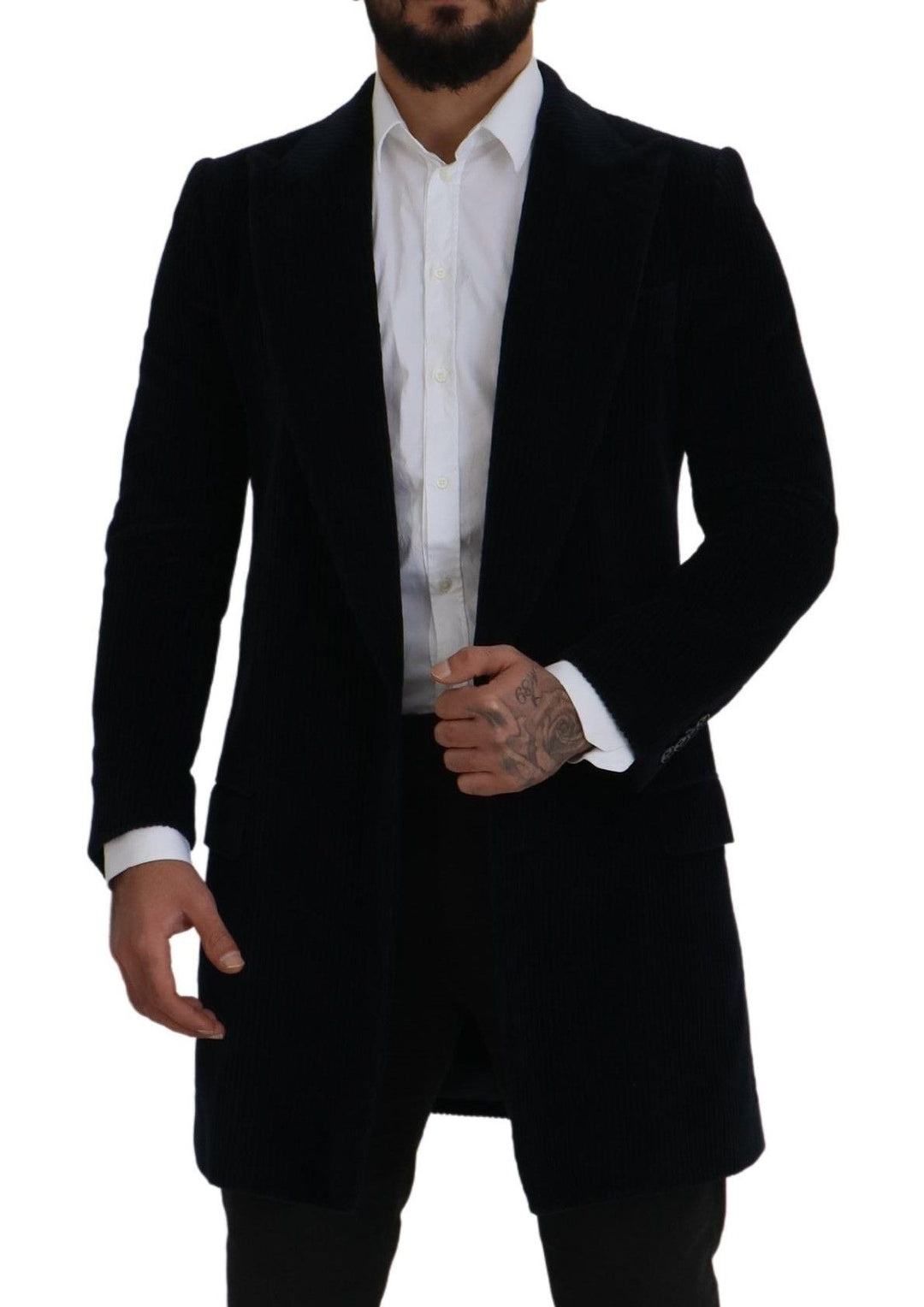 Men’s Dolce &amp; Gabbana Black Cotton Cardigan Long Coat Men Jacket
