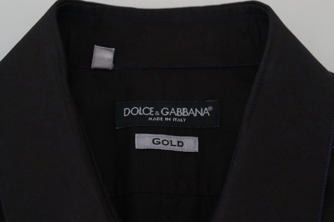 Dolce &amp; Gabbana Black Cotton Collared Long Sleeve GOLD Shirt