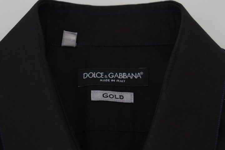 Dolce &amp; Gabbana Black Cotton Collared Long Sleeve GOLD Shirt