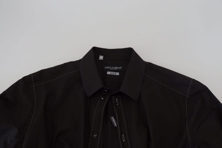 Dolce &amp; Gabbana Black Cotton Collared Long Sleeve Gold Shirt