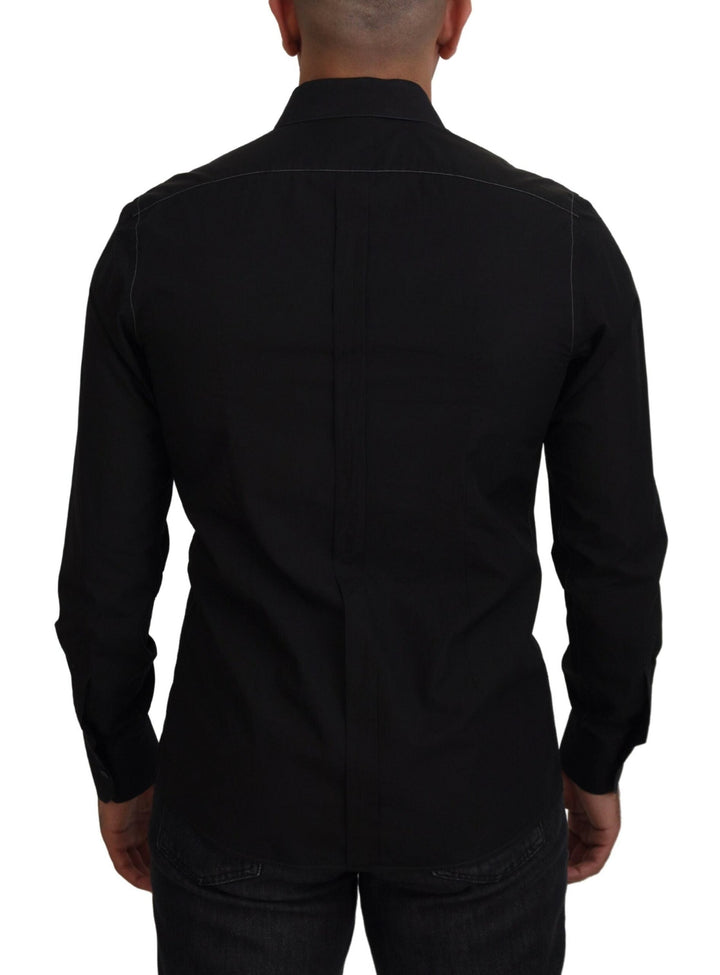 Dolce &amp; Gabbana Black Cotton Collared Long Sleeve Gold Shirt