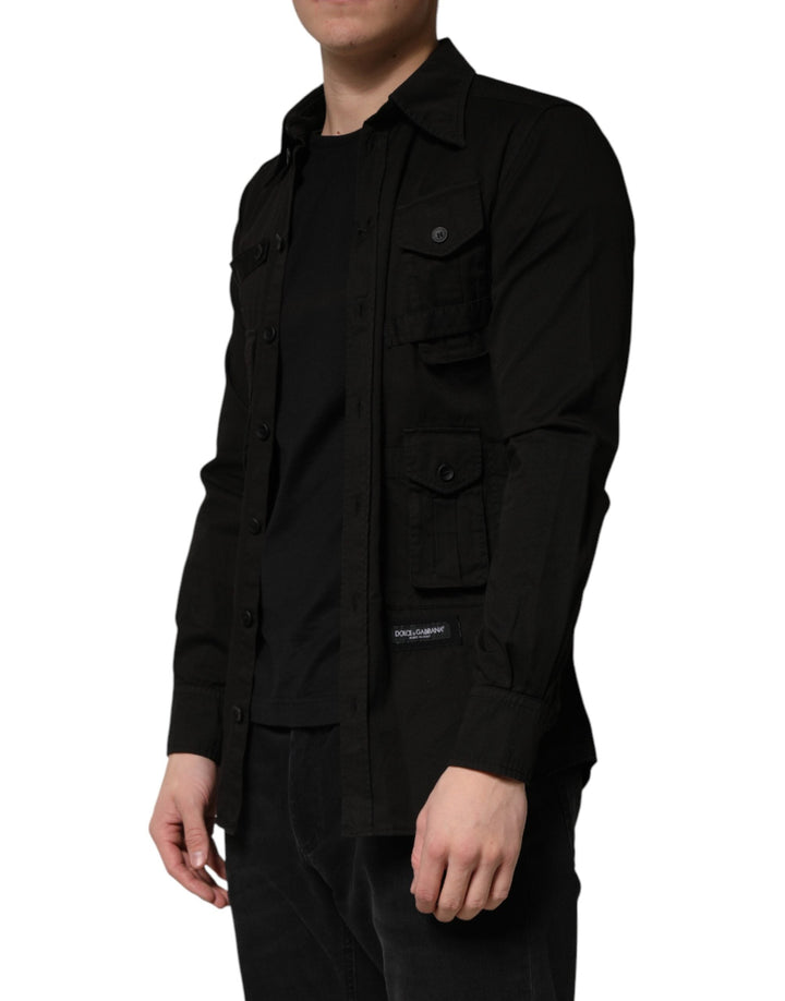 Men’s Dolce &amp; Gabbana Black Cotton Collared Men Button Down Shirt