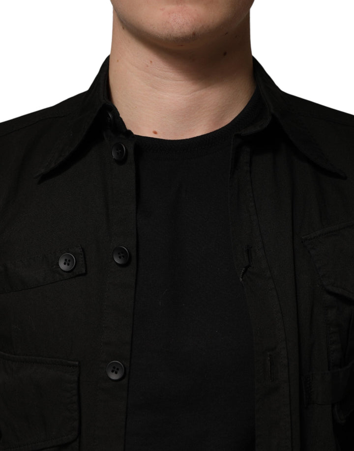 Men’s Dolce &amp; Gabbana Black Cotton Collared Men Button Down Shirt