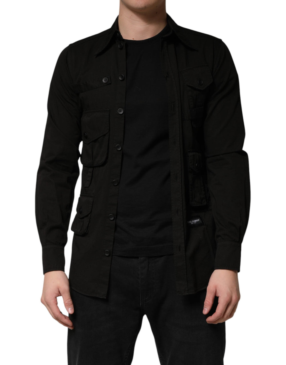 Men’s Dolce & Gabbana Black Cotton Collared Men Button Down Shirt