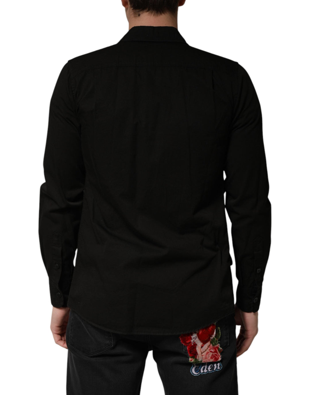 Men’s Dolce &amp; Gabbana Black Cotton Collared Men Button Down Shirt