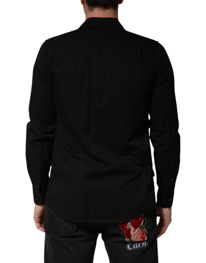 Men’s Dolce &amp; Gabbana Black Cotton Collared Men Button Down Shirt