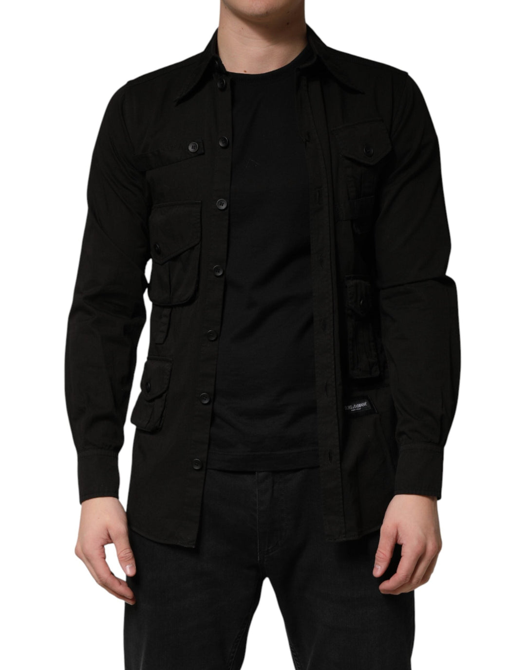 Men’s Dolce &amp; Gabbana Black Cotton Collared Men Button Down Shirt