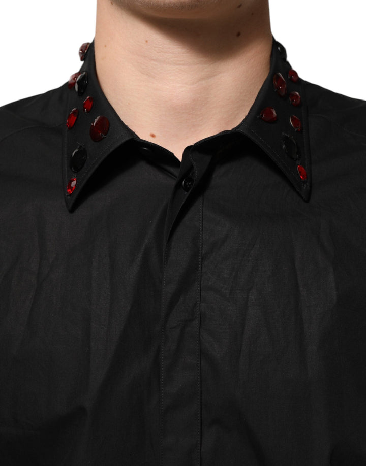 Men’s Dolce &amp; Gabbana Black Cotton Embellished Collar Shirt