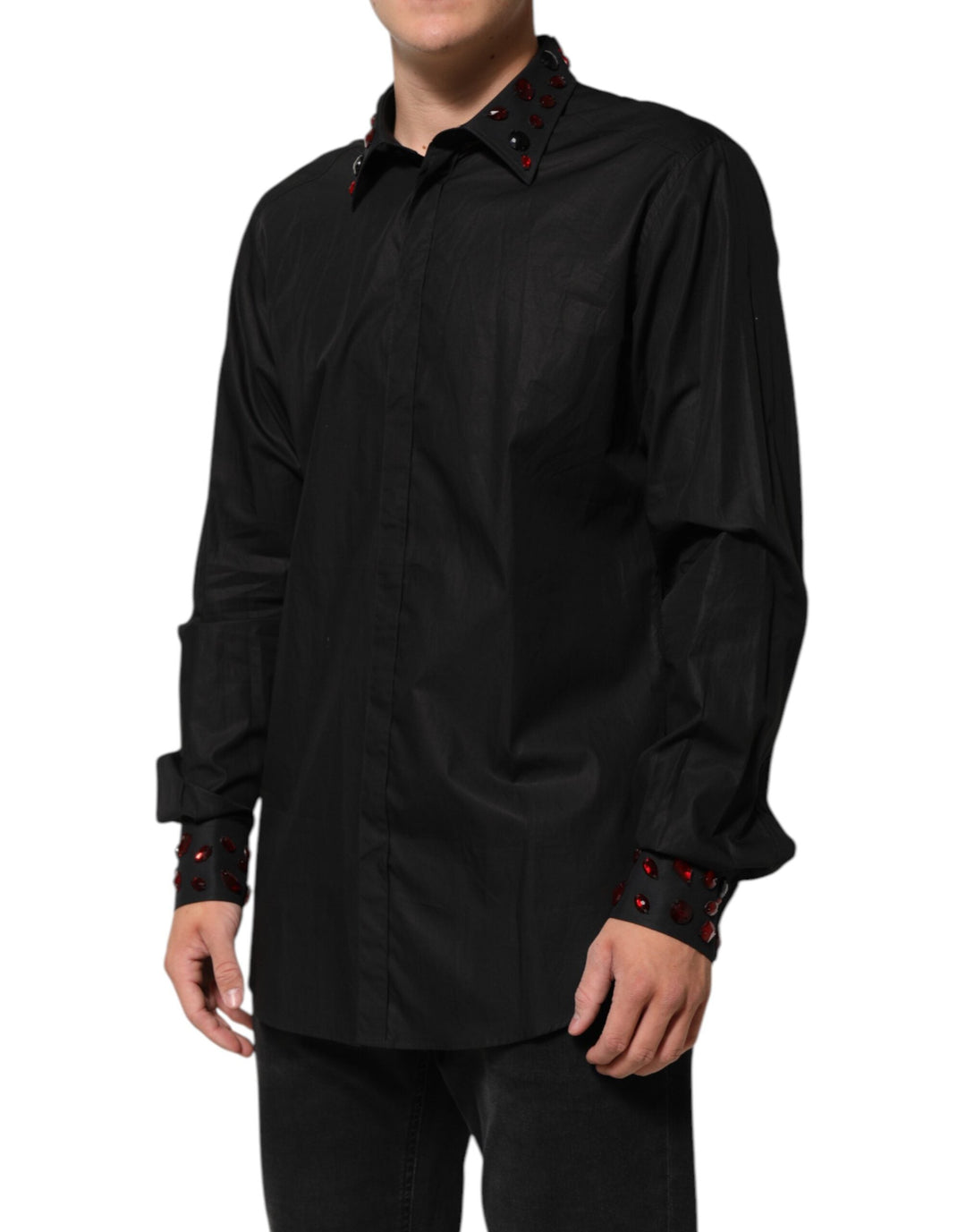 Men’s Dolce &amp; Gabbana Black Cotton Embellished Collar Shirt