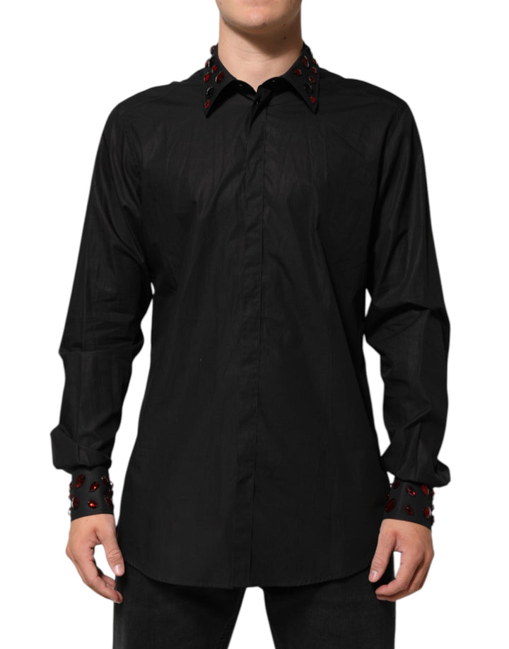 Men’s Dolce &amp; Gabbana Black Cotton Embellished Collar Shirt