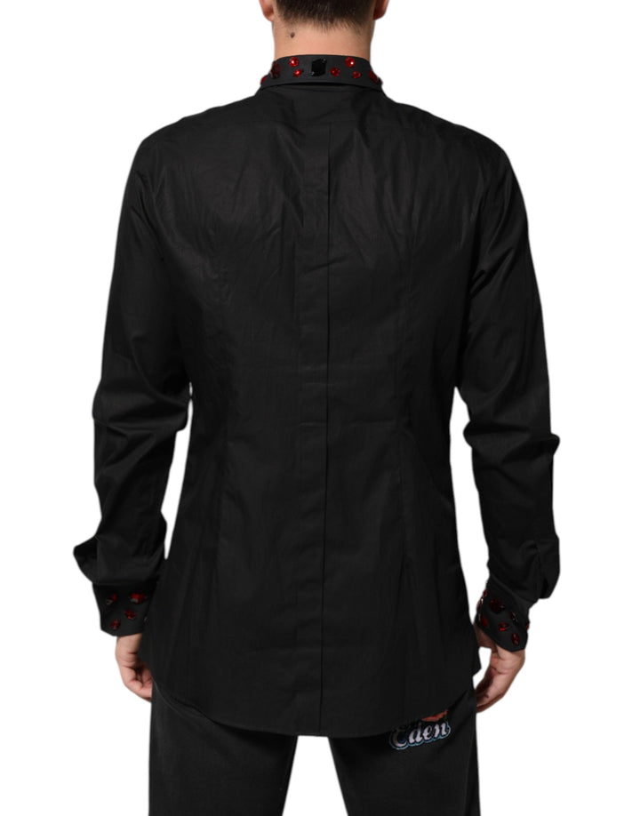 Men’s Dolce &amp; Gabbana Black Cotton Embellished Collar Shirt