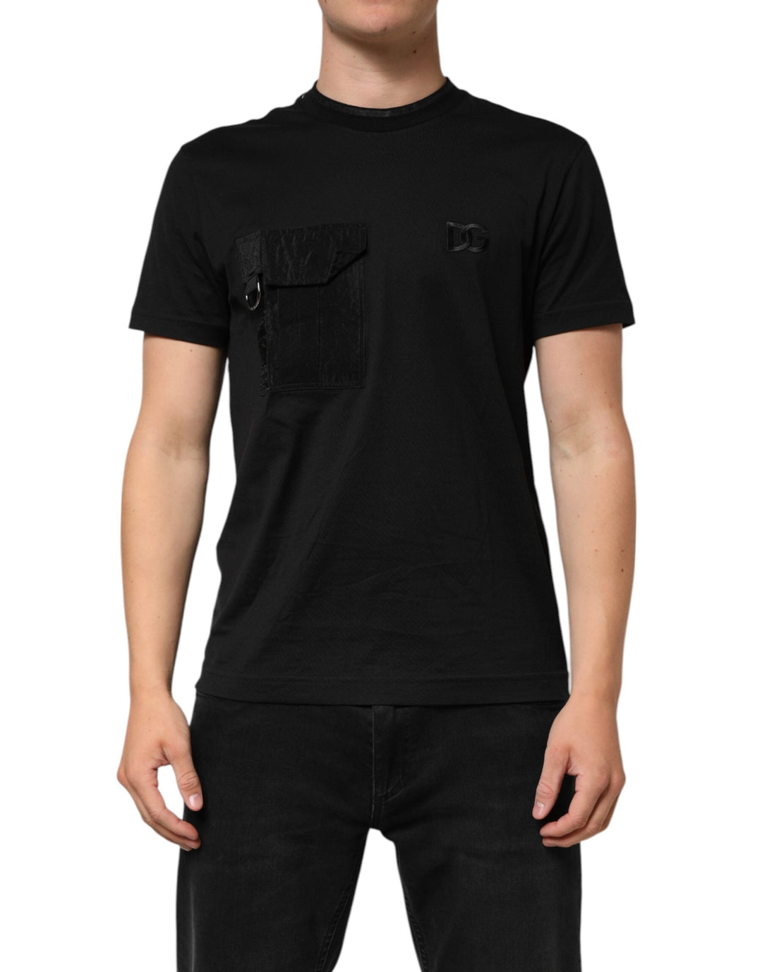 Dolce &amp; Gabbana Black Cotton Embroidered Dg Logo Pocket T-shirt