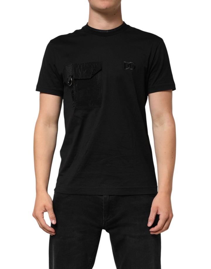 Dolce &amp; Gabbana Black Cotton Embroidered Dg Logo Pocket T-shirt