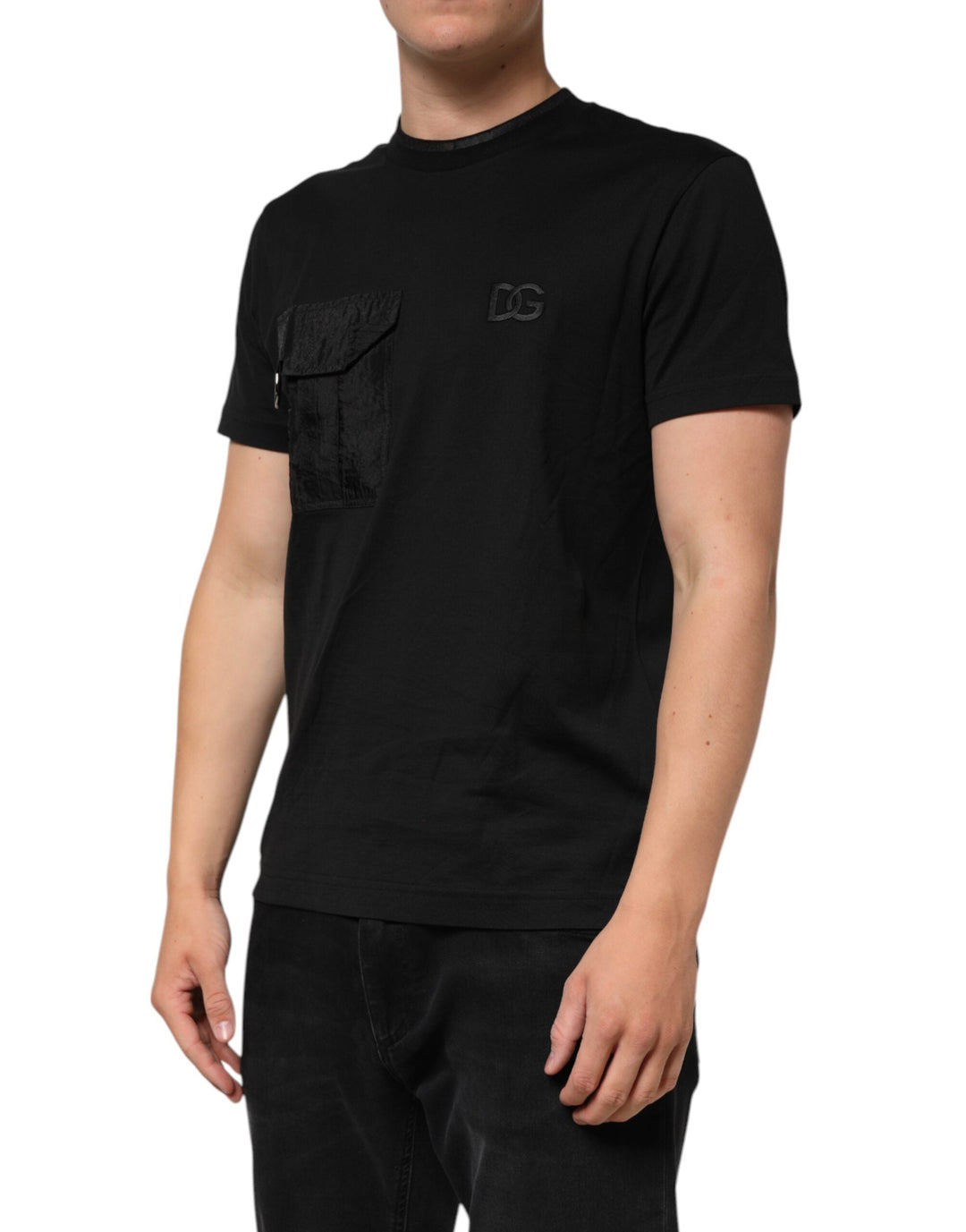 Dolce &amp; Gabbana Black Cotton Embroidered Dg Logo Pocket T-shirt