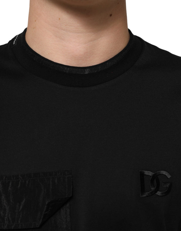 Dolce &amp; Gabbana Black Cotton Embroidered Dg Logo Pocket T-shirt