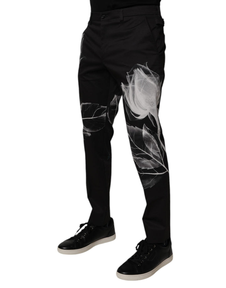 Men’s Dolce &amp; Gabbana Black Cotton Floral Skinny Dress Pants