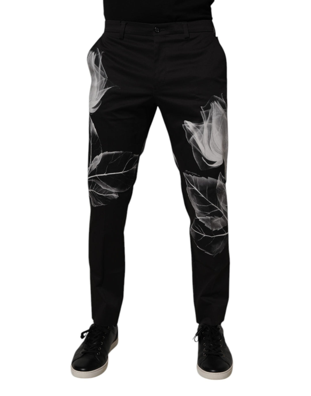 Men’s Dolce &amp; Gabbana Black Cotton Floral Skinny Dress Pants