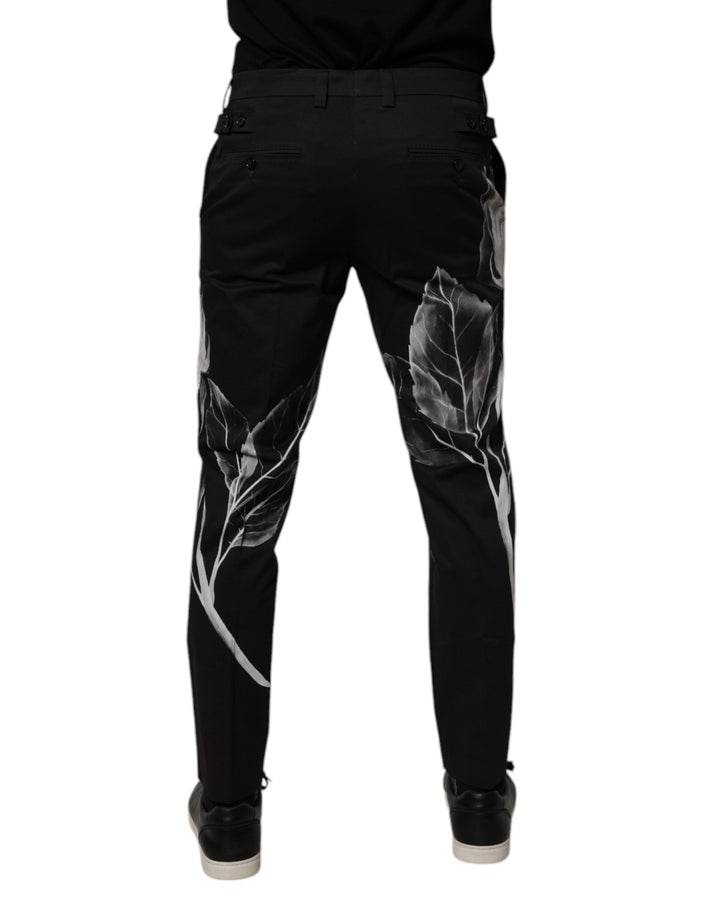 Men’s Dolce &amp; Gabbana Black Cotton Floral Skinny Dress Pants