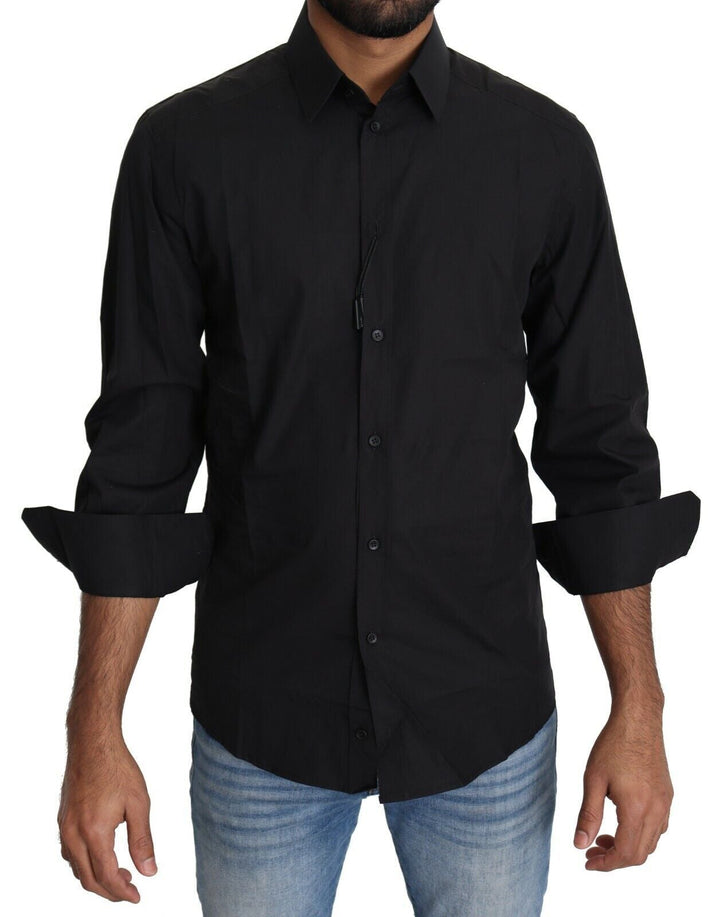 Men’s Dolce &amp; Gabbana Black Cotton Formal Dress Men Top Shirt
