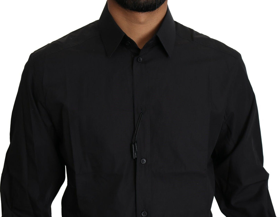 Men’s Dolce &amp; Gabbana Black Cotton Formal Dress Men Top Shirt