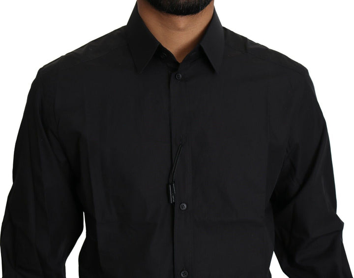 Men’s Dolce &amp; Gabbana Black Cotton Formal Dress Men Top Shirt