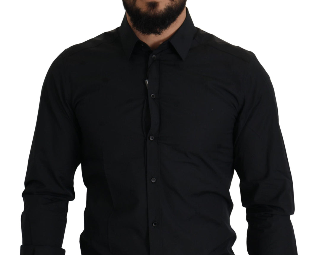 Men’s Dolce &amp; Gabbana Black Cotton Gold Slim Fit Dress Shirt