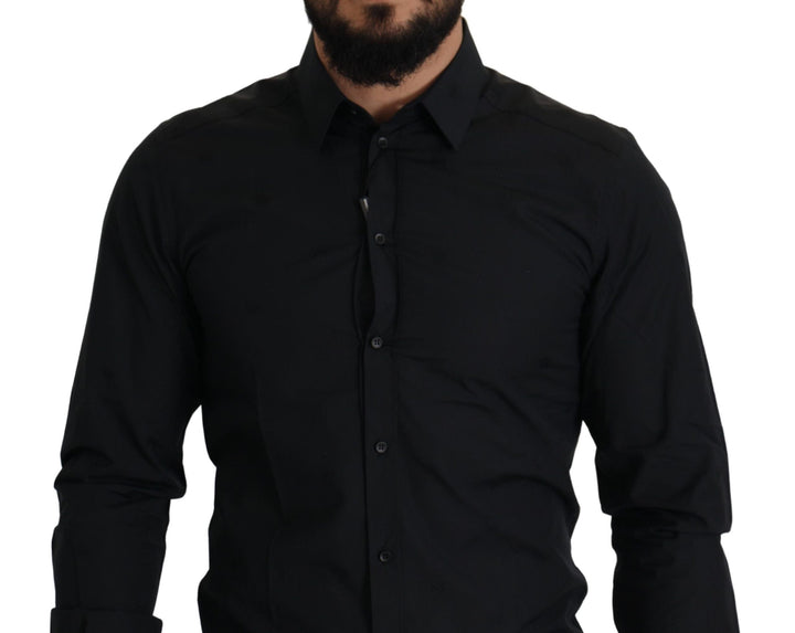 Men’s Dolce &amp; Gabbana Black Cotton Gold Slim Fit Dress Shirt