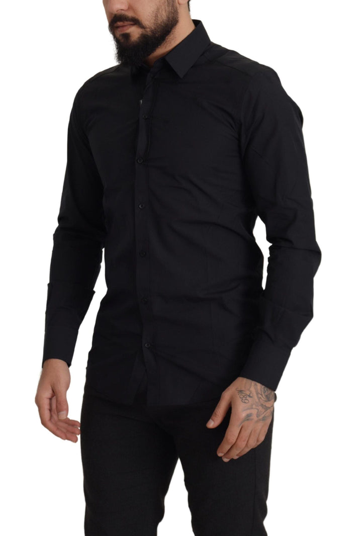 Men’s Dolce &amp; Gabbana Black Cotton Gold Slim Fit Dress Shirt