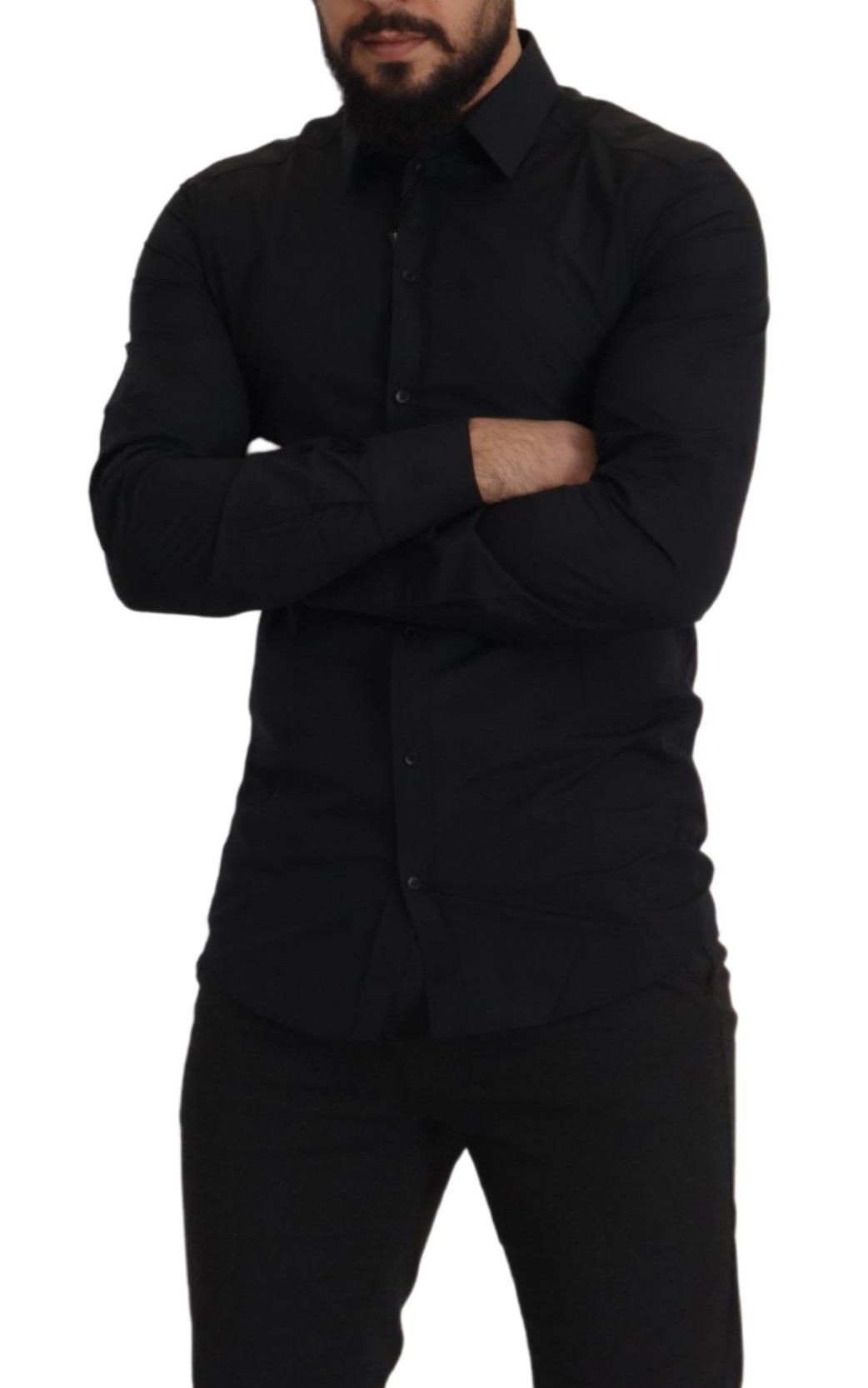 Men’s Dolce &amp; Gabbana Black Cotton Gold Slim Fit Dress Shirt