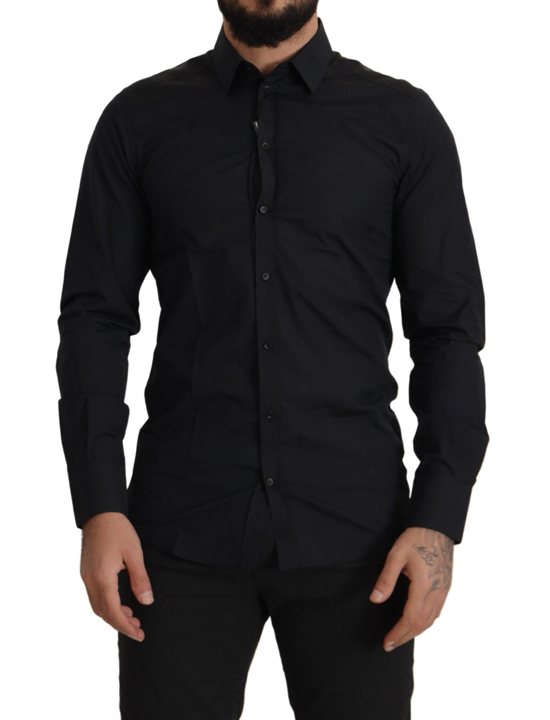 Men’s Dolce &amp; Gabbana Black Cotton Gold Slim Fit Dress Shirt