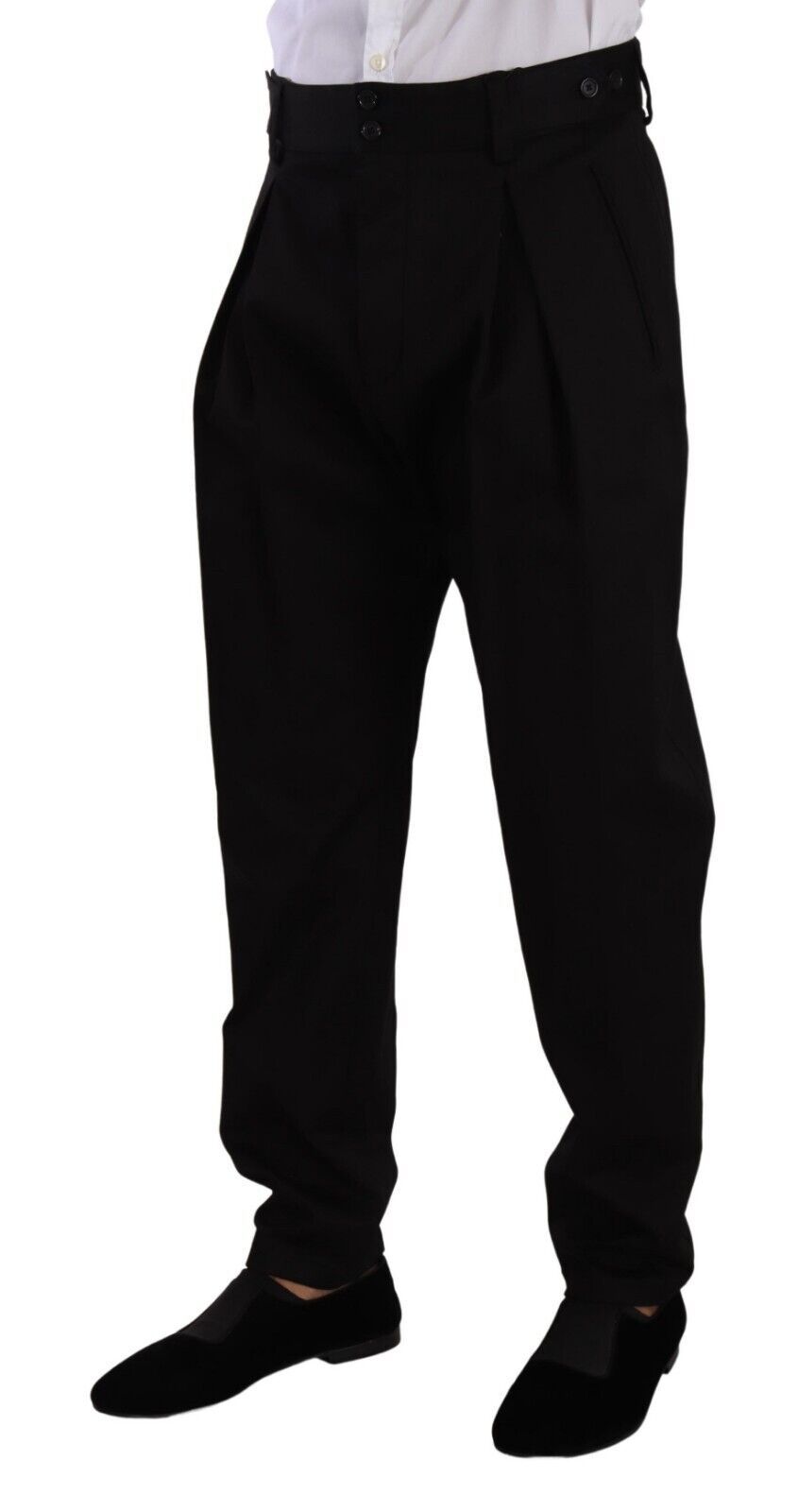 Men’s Dolce & Gabbana Black Cotton High Waist Men Trouser Dress Pants