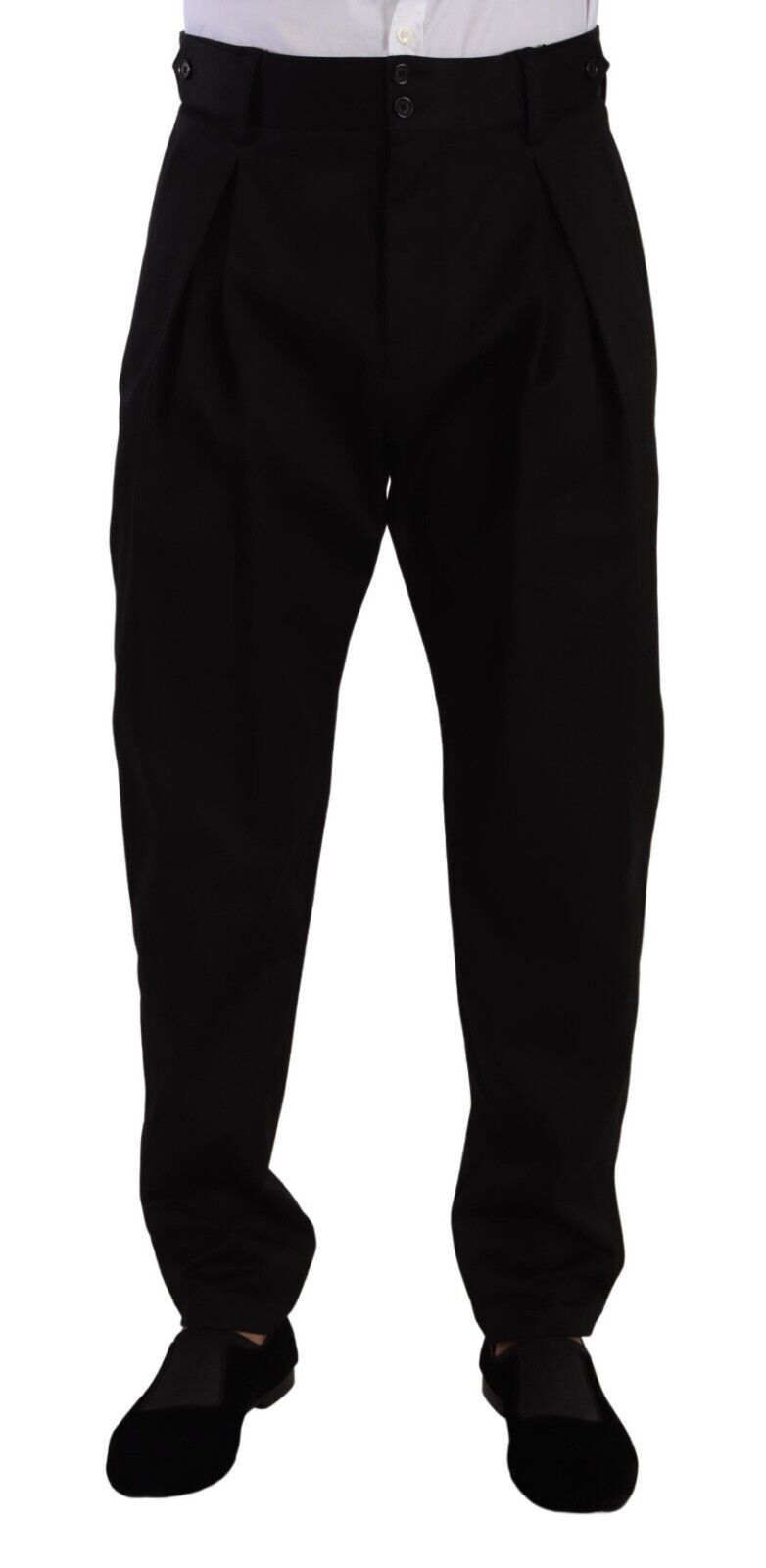 Men’s Dolce &amp; Gabbana Black Cotton High Waist Men Trouser Dress Pants